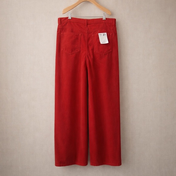 REFORMATION Wide Leg Corduroy Pants High Rise Red - Picture 3 of 13